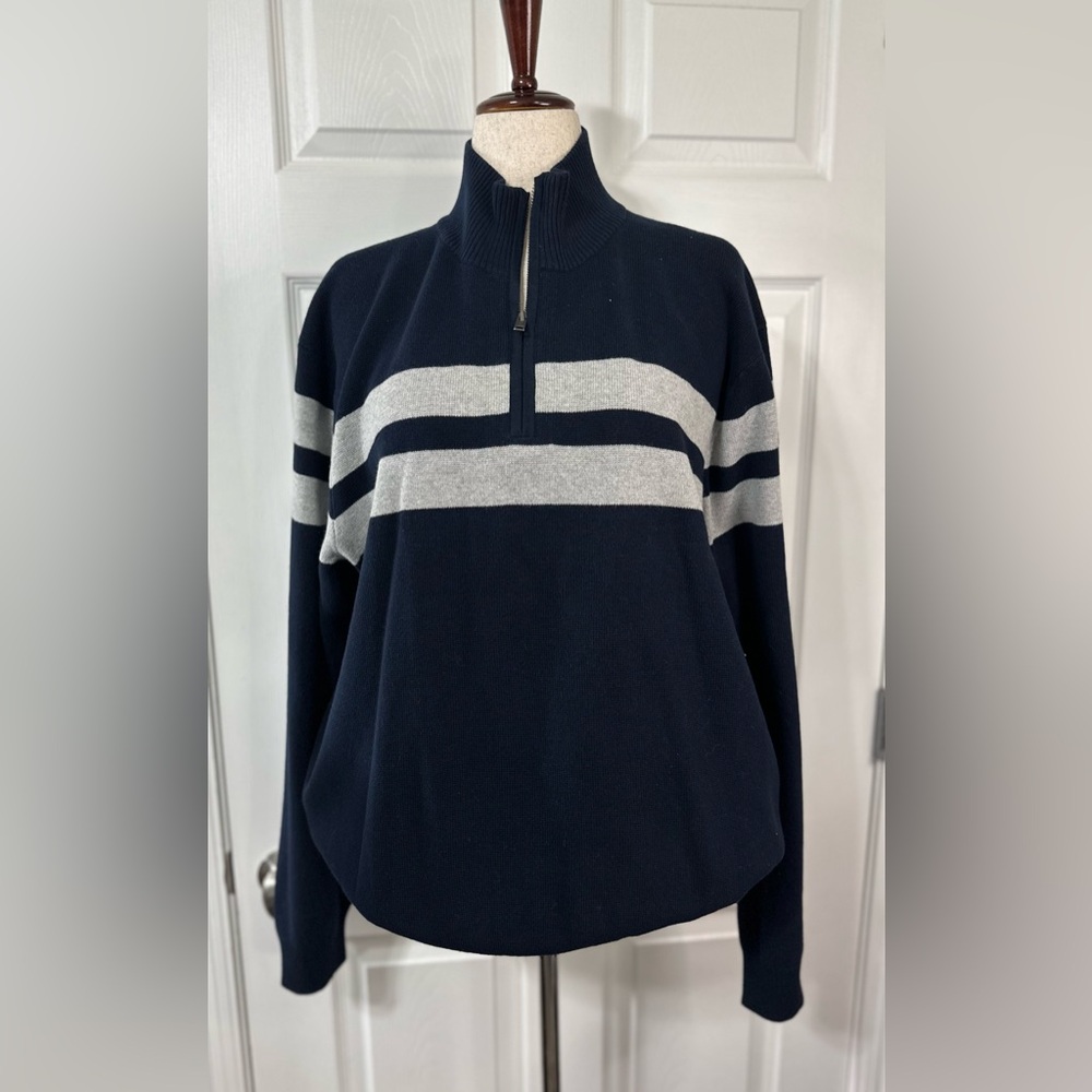 Tommy Hilfiger Gray and Navy Knitwear Like New Quarters Zip High Neck